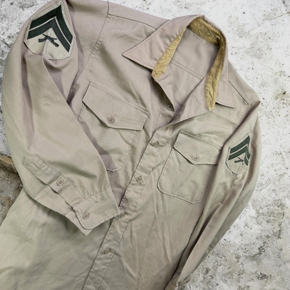 Vintage Harrington Skirt Corp Shirt Mens Medium Khaki USMC Military Dress Tan